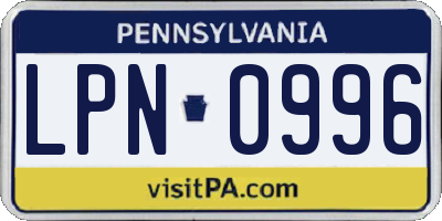 PA license plate LPN0996