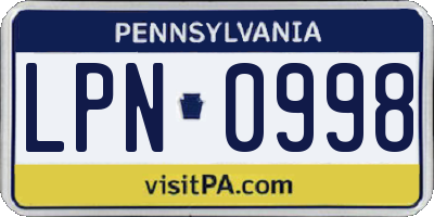 PA license plate LPN0998