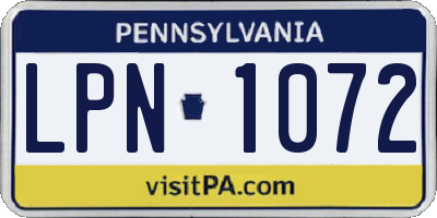PA license plate LPN1072
