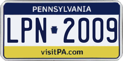 PA license plate LPN2009