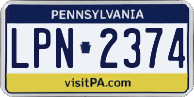 PA license plate LPN2374