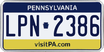 PA license plate LPN2386