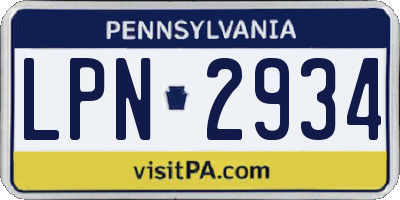 PA license plate LPN2934