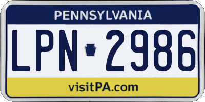 PA license plate LPN2986