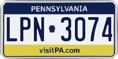 PA license plate LPN3074