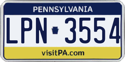 PA license plate LPN3554