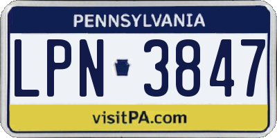 PA license plate LPN3847