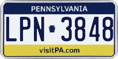 PA license plate LPN3848