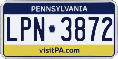 PA license plate LPN3872