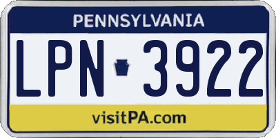 PA license plate LPN3922