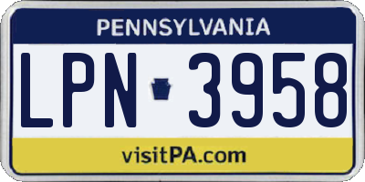 PA license plate LPN3958