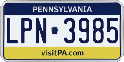 PA license plate LPN3985