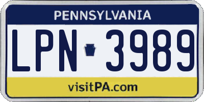 PA license plate LPN3989