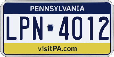 PA license plate LPN4012
