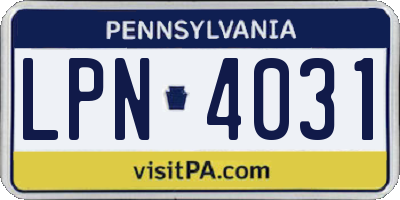 PA license plate LPN4031