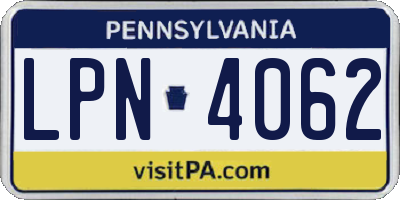 PA license plate LPN4062