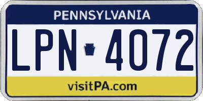 PA license plate LPN4072