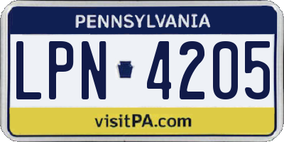 PA license plate LPN4205