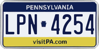 PA license plate LPN4254
