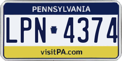PA license plate LPN4374