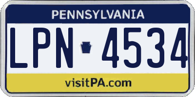 PA license plate LPN4534