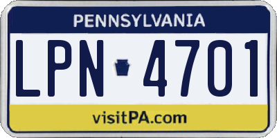 PA license plate LPN4701