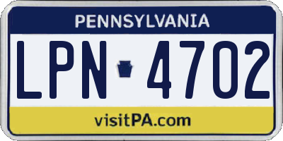 PA license plate LPN4702