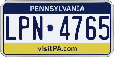 PA license plate LPN4765