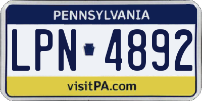 PA license plate LPN4892