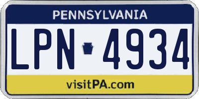 PA license plate LPN4934