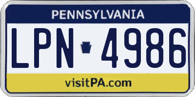 PA license plate LPN4986