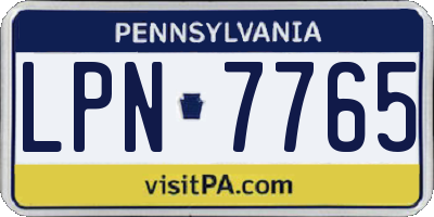PA license plate LPN7765