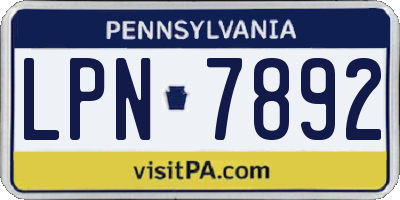 PA license plate LPN7892