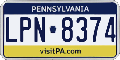 PA license plate LPN8374