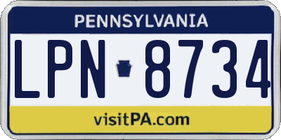 PA license plate LPN8734