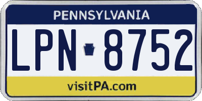PA license plate LPN8752