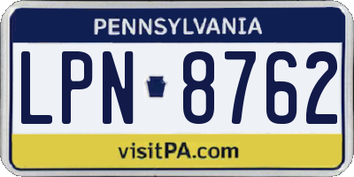 PA license plate LPN8762