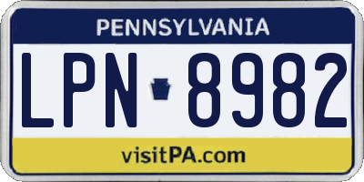 PA license plate LPN8982