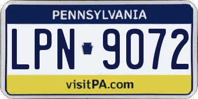 PA license plate LPN9072