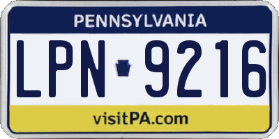 PA license plate LPN9216