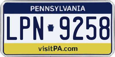 PA license plate LPN9258