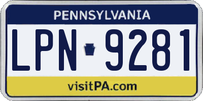 PA license plate LPN9281