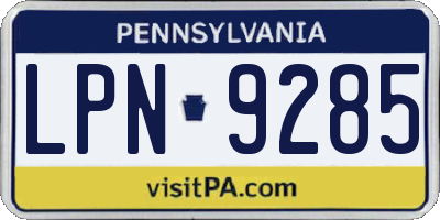 PA license plate LPN9285