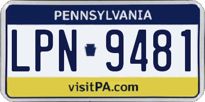 PA license plate LPN9481