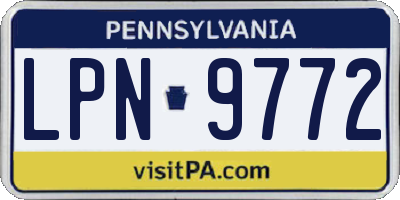 PA license plate LPN9772