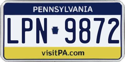 PA license plate LPN9872