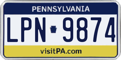 PA license plate LPN9874