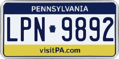 PA license plate LPN9892
