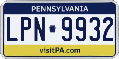 PA license plate LPN9932