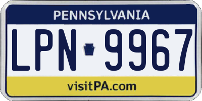 PA license plate LPN9967